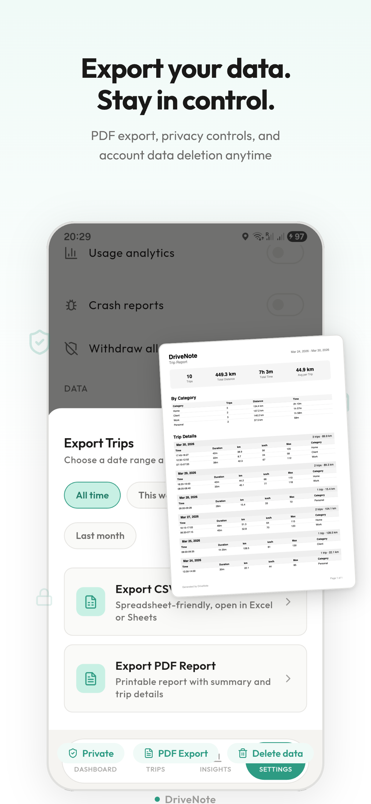 Export & Privacy